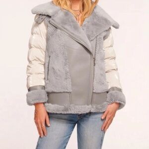 Ramy Brook Gray and Cream Teddy Jacket with High Collar